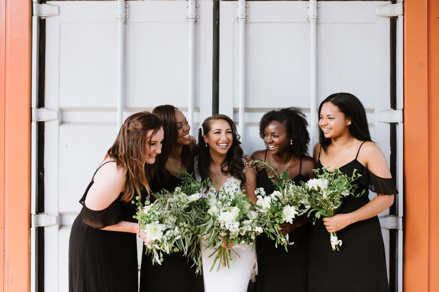 Modern Wedding Party Outfits | Bridal Party | Black Bridesmaid Dresses