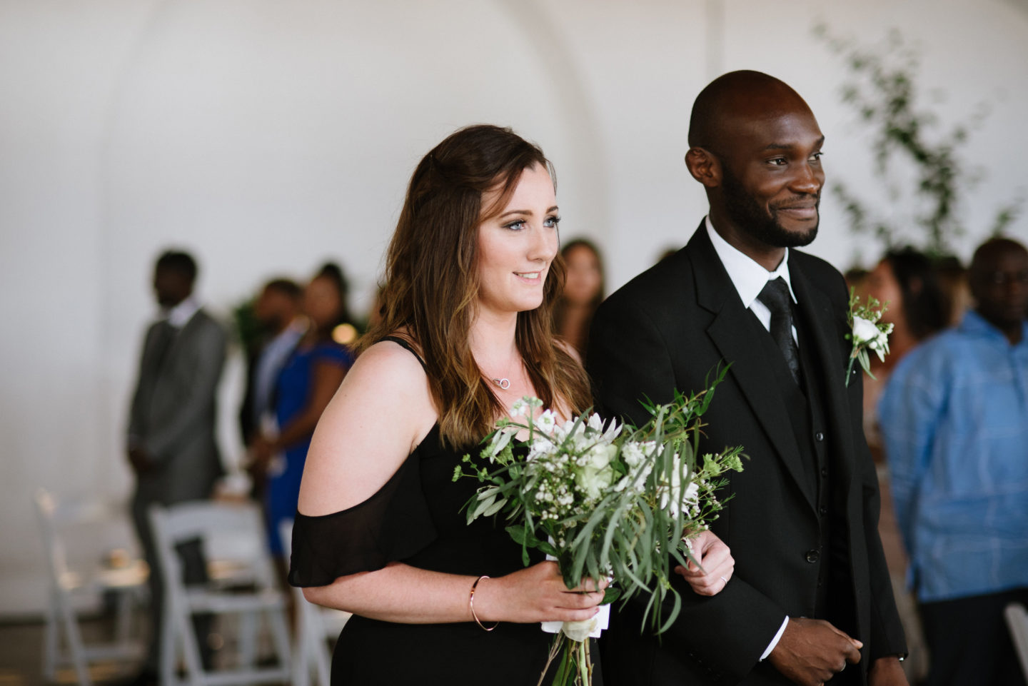 Black bridesmaid dress, black groomsmen suit - A Modern Industrial Wedding Ceremony at Trinity Buoy Wharf