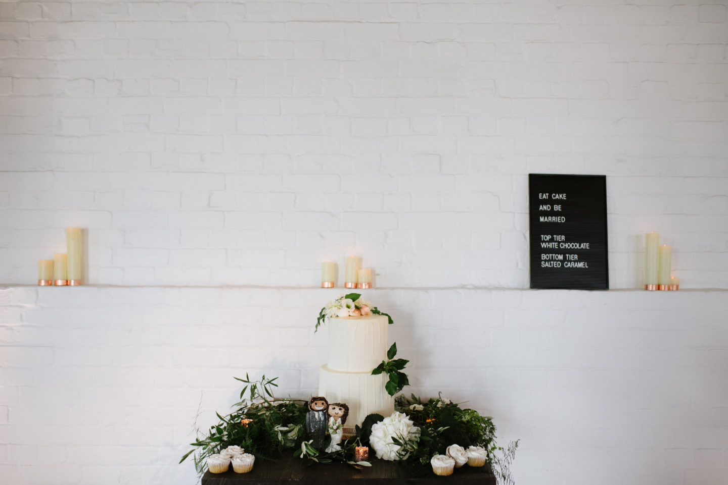 Simple white wedding cake. Modern Warehouse Wedding Decor | Industrial Wedding Styling